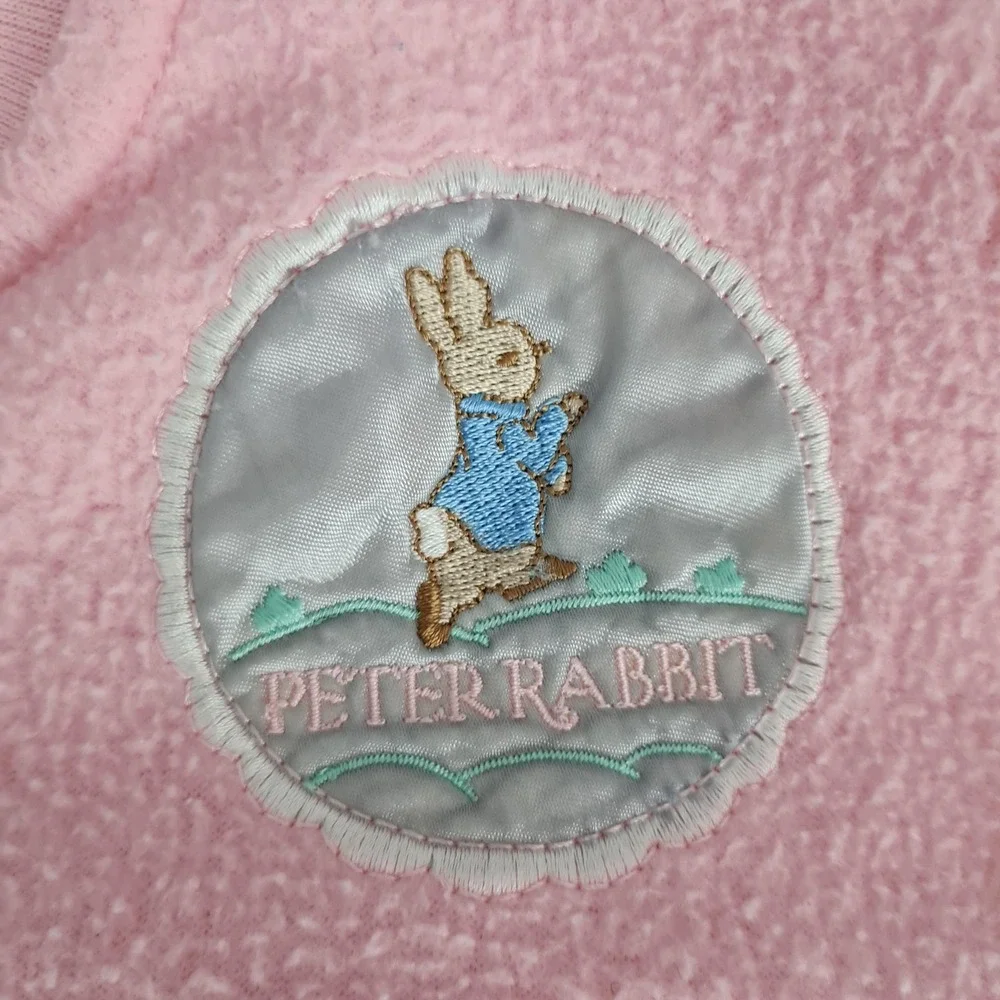 Vintage Beatrix Potter One Piece Baby Newborn Pink Fleece Peter Rabbit Sleeper